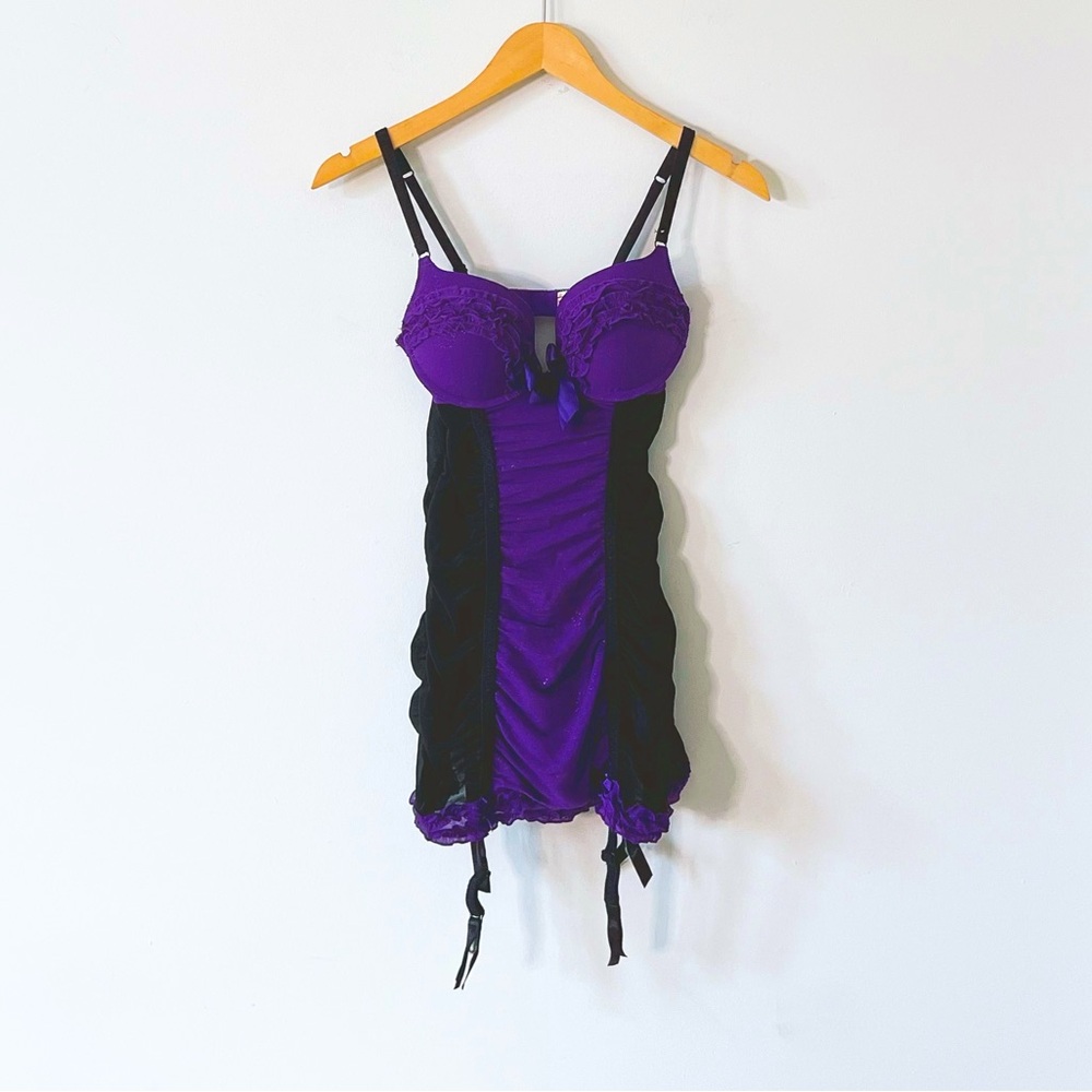 la Senza Beyond Cleavage Bustier Corset Lingerie Push-Up Mesh Ruffle Garter S